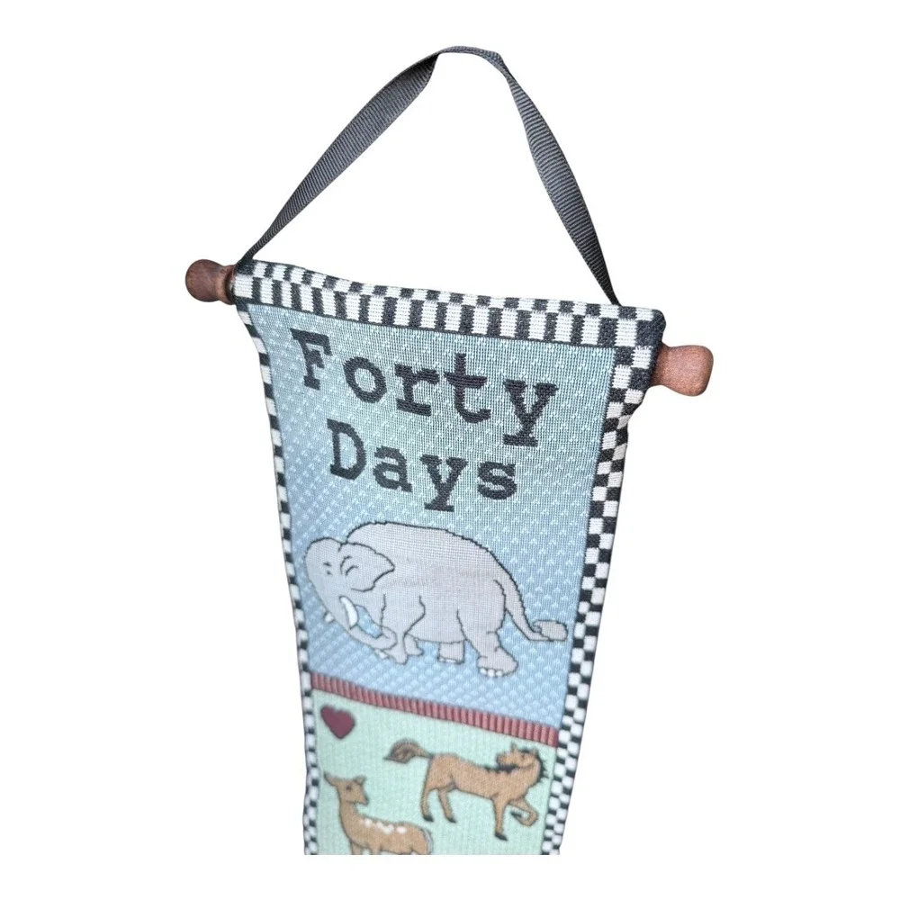 Y2K Decor Noahs Ark Tapestry Wall Hanging Blue Animals Forty Days Forty‎ Nights